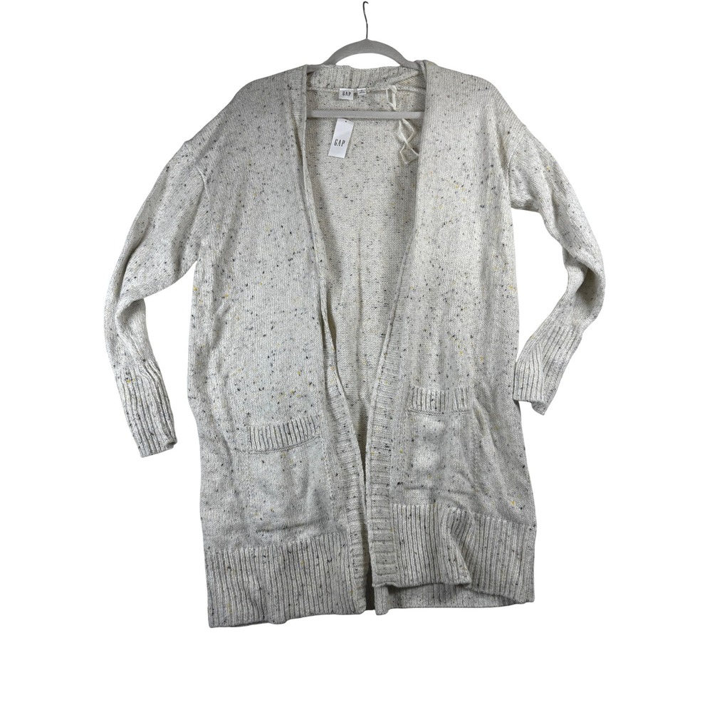 GAP Women's‎ Medium Open Front Duster Cardigan Sweater Speckled Knit Pockets